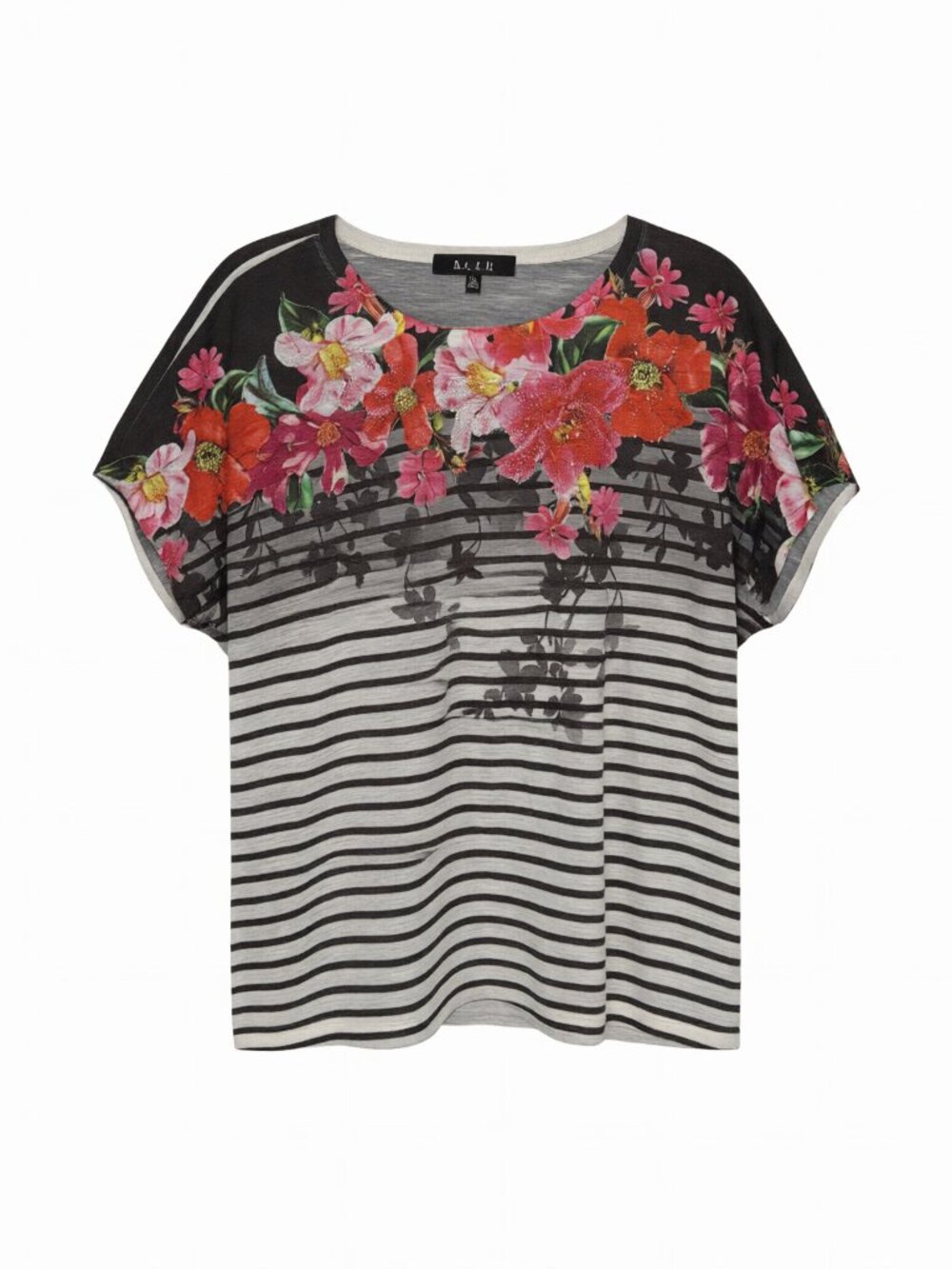 B.L.E.U. Black B. L. E. U. Women's Floral Striped Top XL